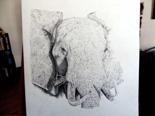 Elephant drawing eating pencils